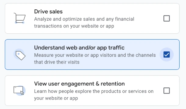 Choose Understand web and/or app traffic option