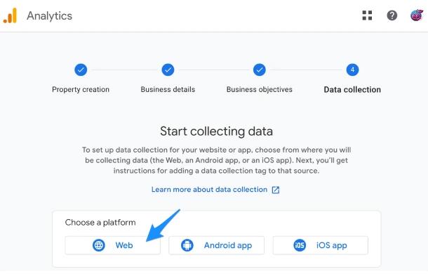 Choose Web to collect data