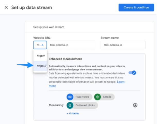 Set up data stream - add your site and a nickname