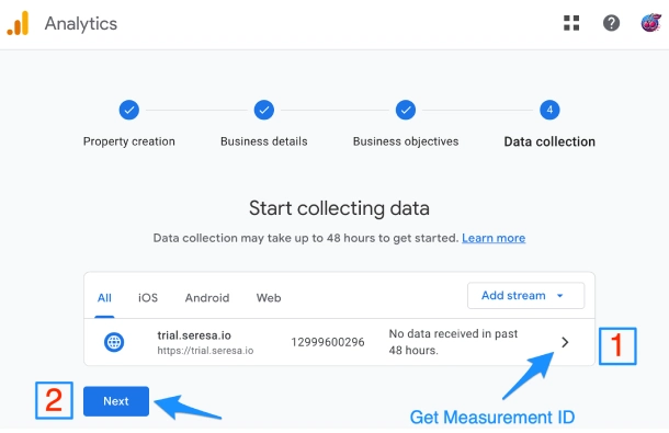 Click option 1 first to obtain the Measurement ID